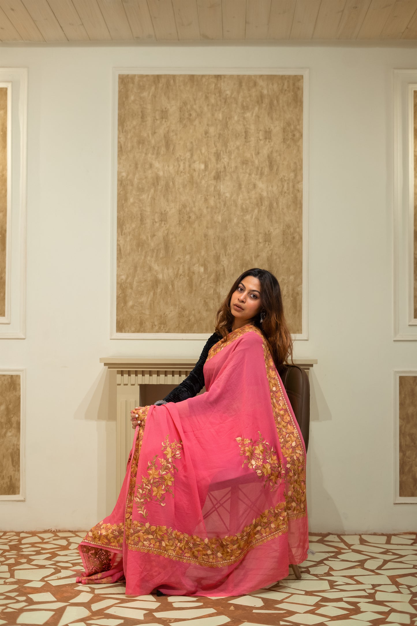 GULABO - Kashmiri Pink Saree with Aari Work