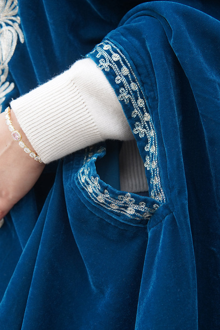 Blue Velvet Cape with Zari Embroidery