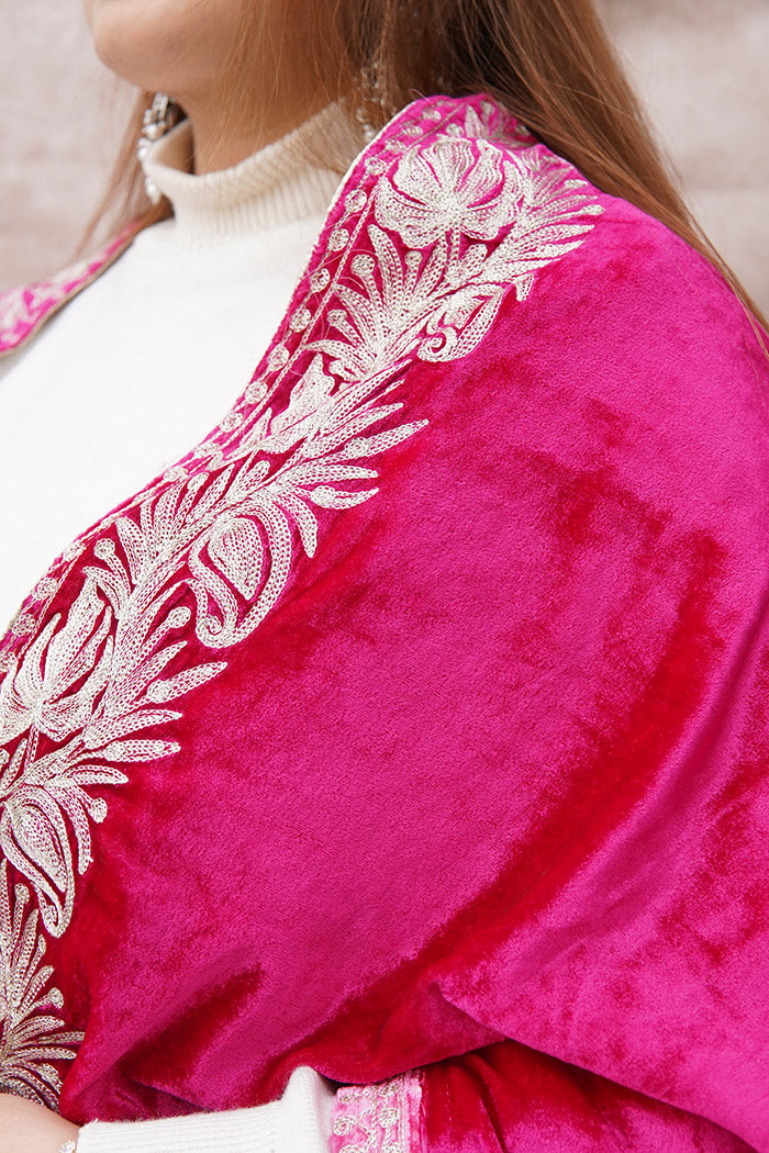 Pink Double Shade Velvet Cape with Zari Embroidery