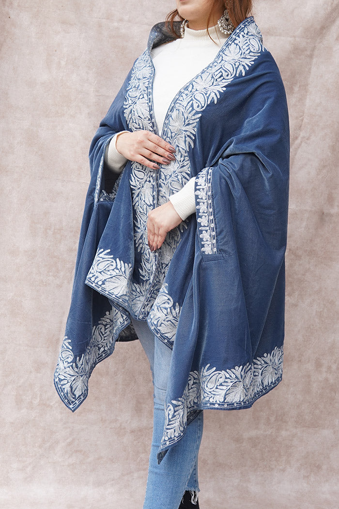 Grey Velvet Cape with Antique Zari Embroidery