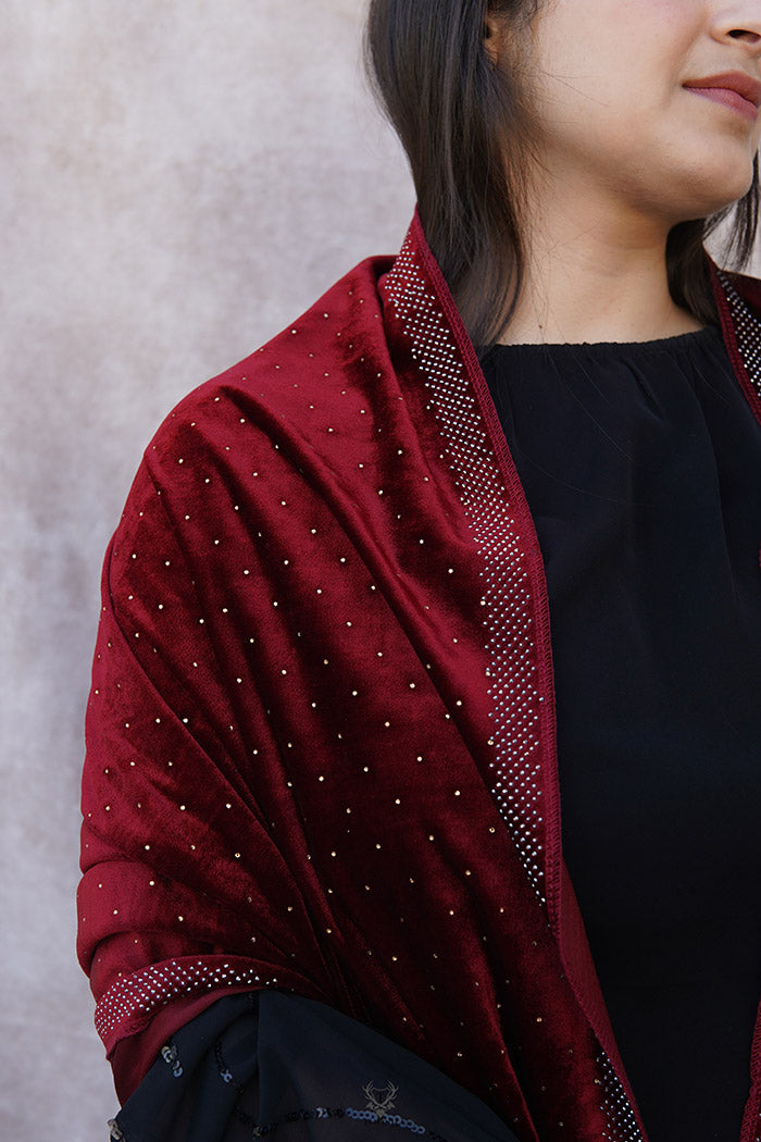 Kashmiri Maroon Velvet Stole