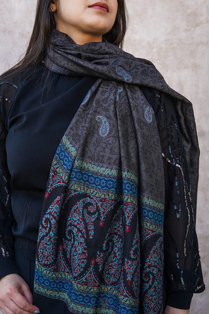 Kashmiri Black Printed Stole