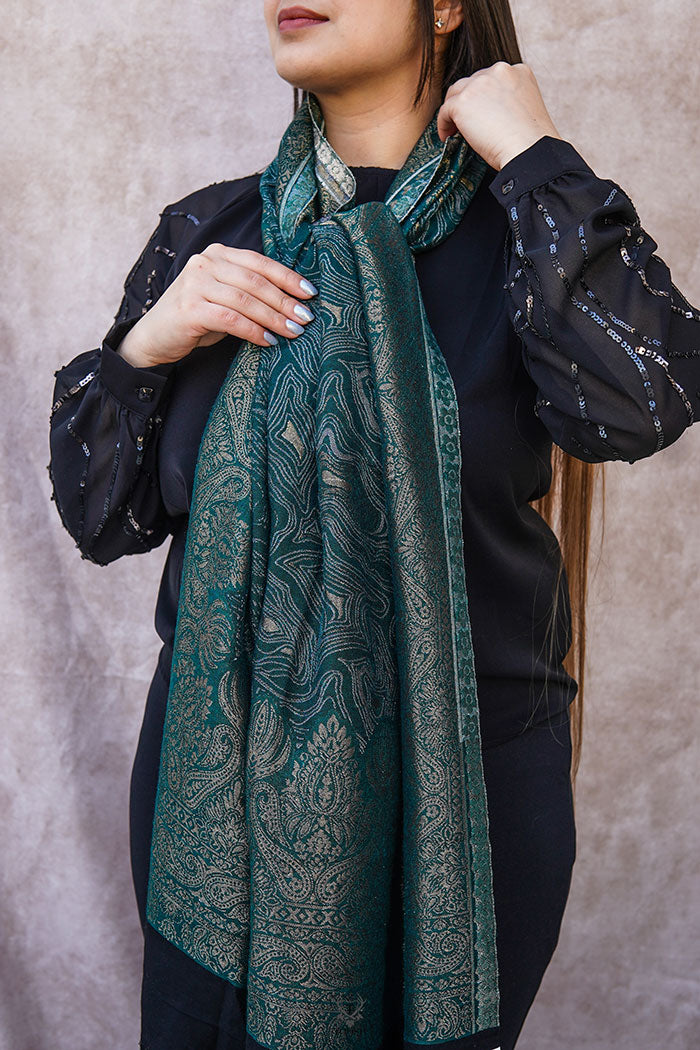 Kashmiri Green-Black Stole