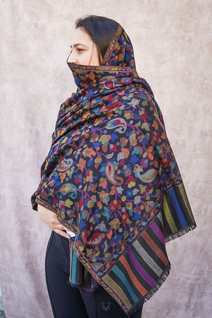 Kashmiri Black Multicolor Printed Stole