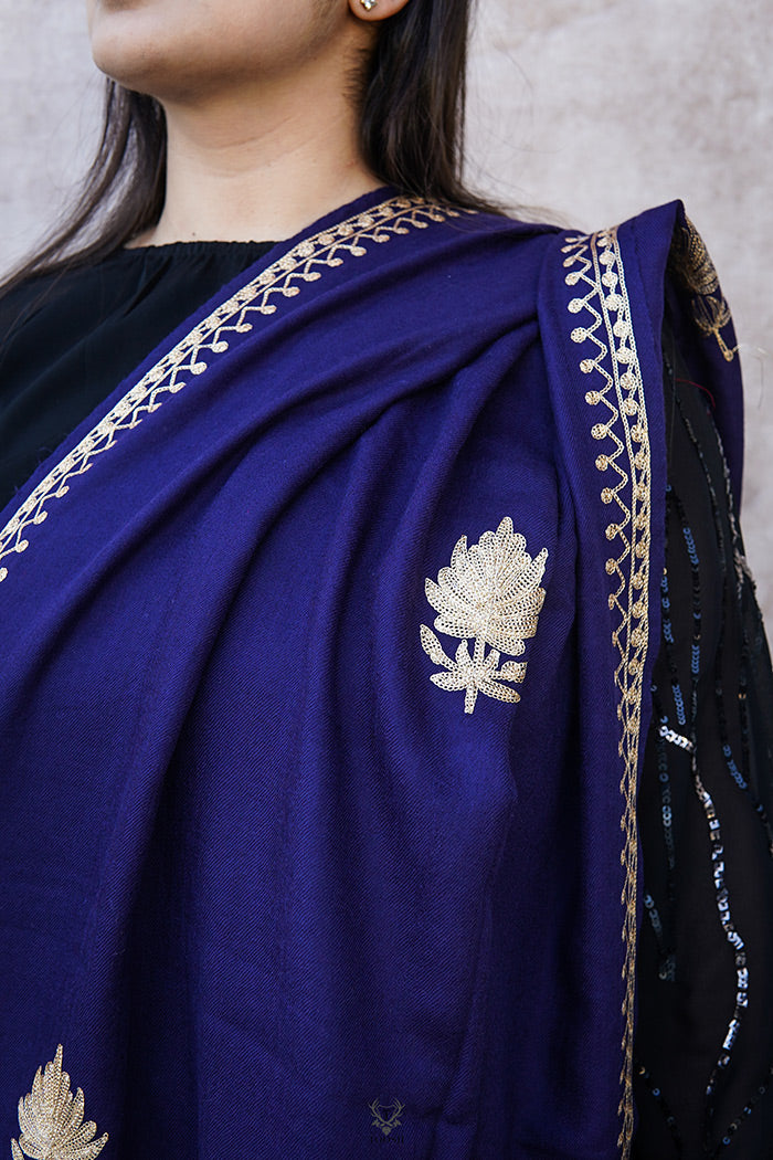 Kashmiri Violet Stole With Embroidery