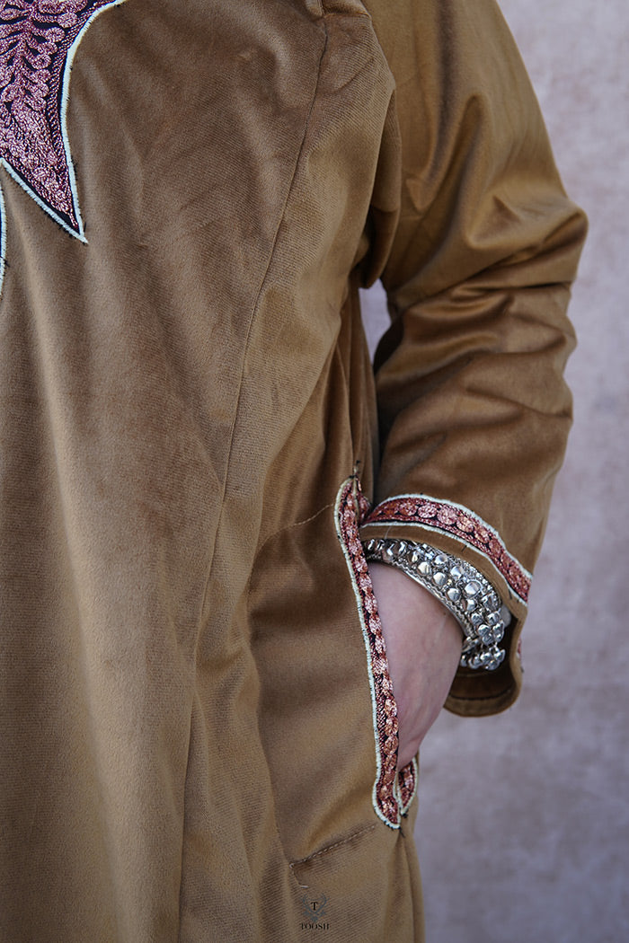 Copper Velvet Phiran with Puff Tilla Embroidery