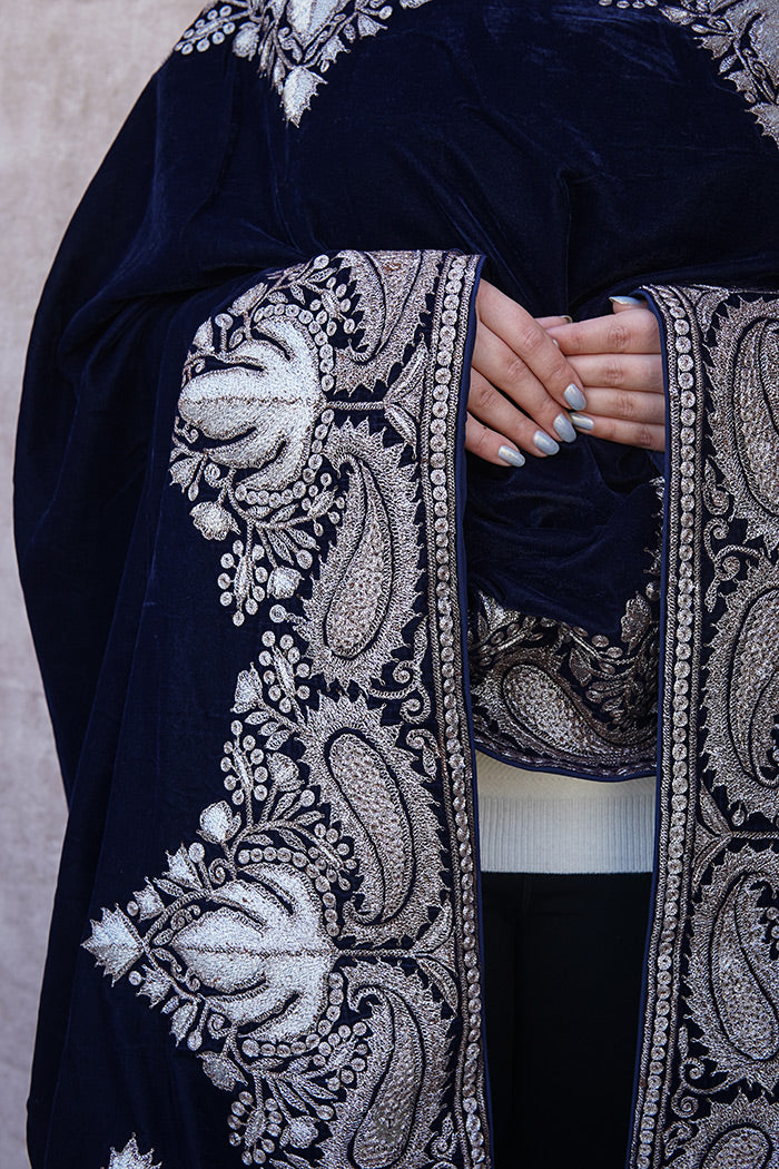 Royal Blue Velvet Shawl with Antique Zari Work