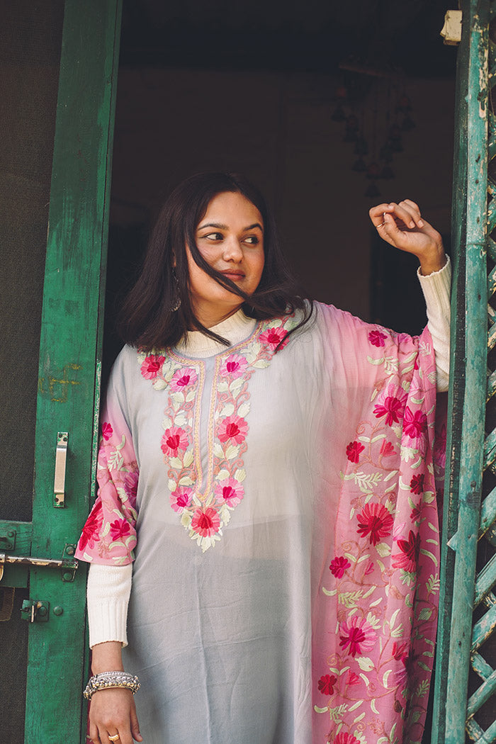 Kashmiri Double Shade Kaftan with Aari Work Embroidery