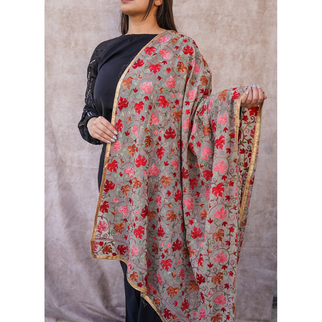 Kashmiri Pista Green Georgette Dupatta/Odhni