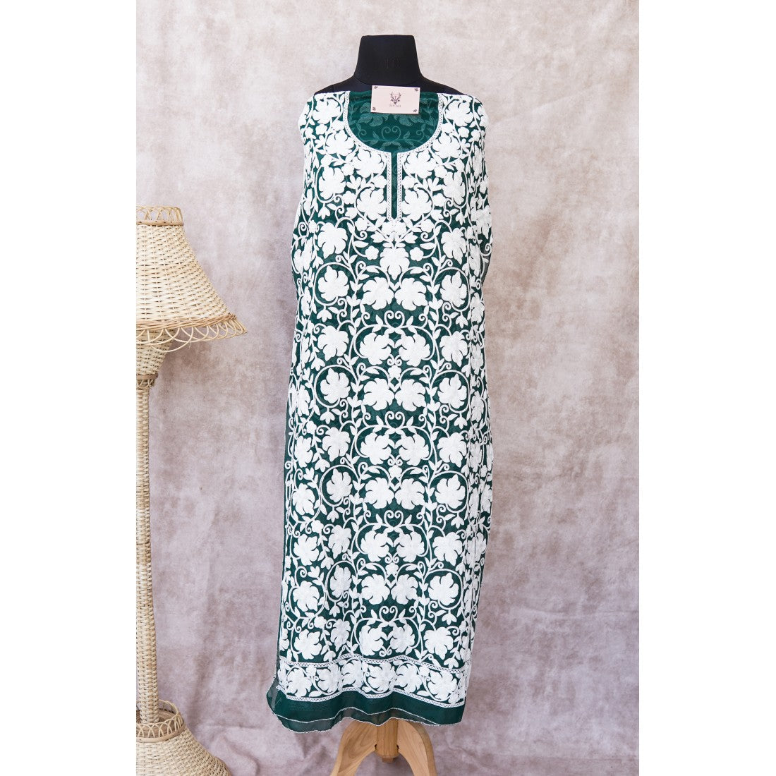 Toosh Green Kashmiri Overall Embroidered Kurti Aari Work