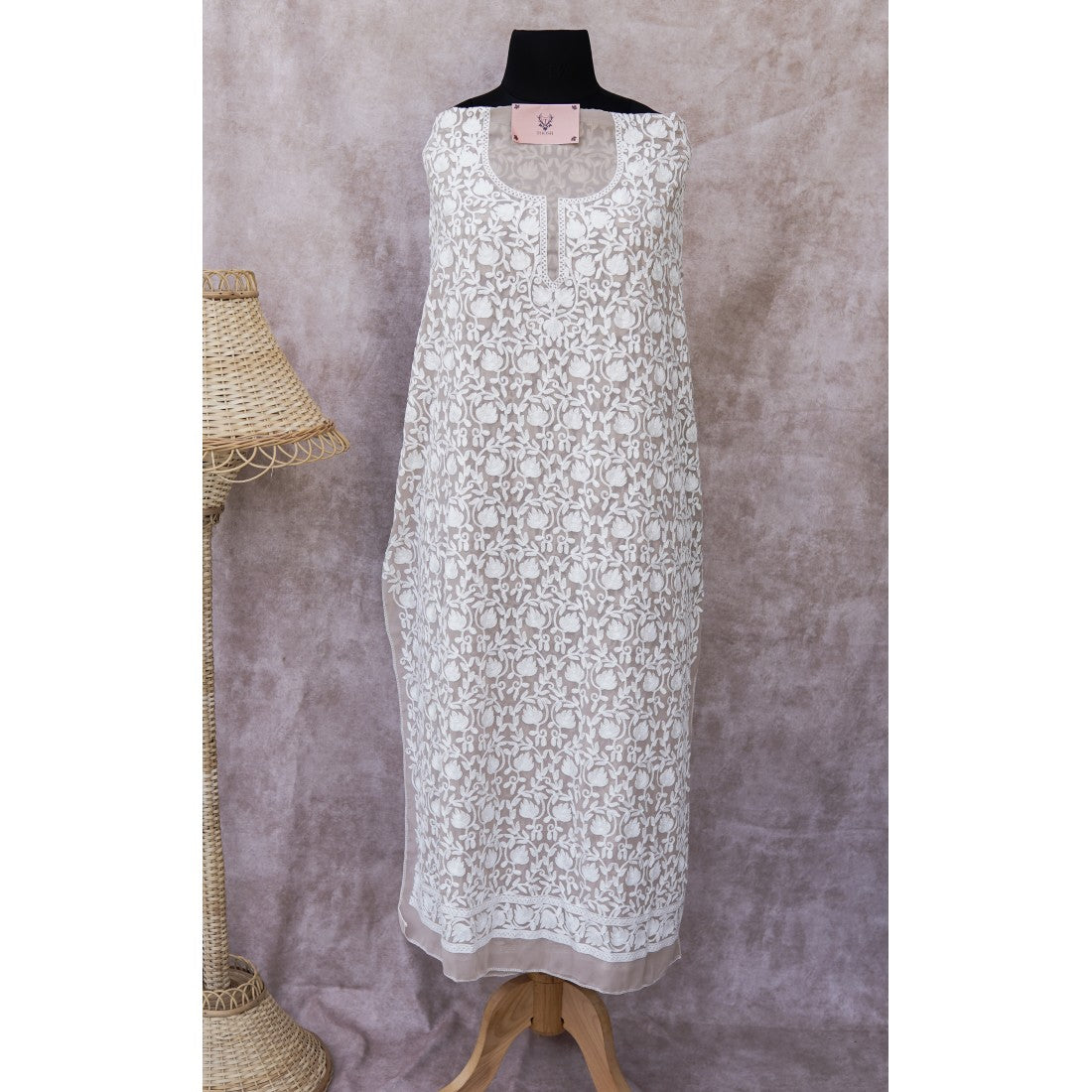 Toosh Beige Kashmiri Overall Embroidered Kurti Aari Work