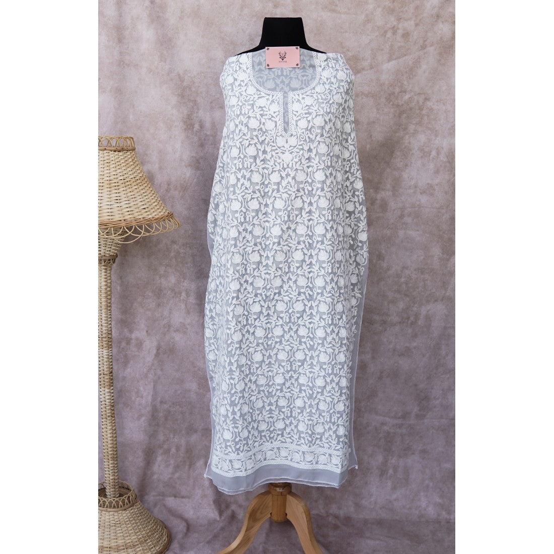 Toosh Grey Kashmiri Overall Embroidered Kurti Aari Work