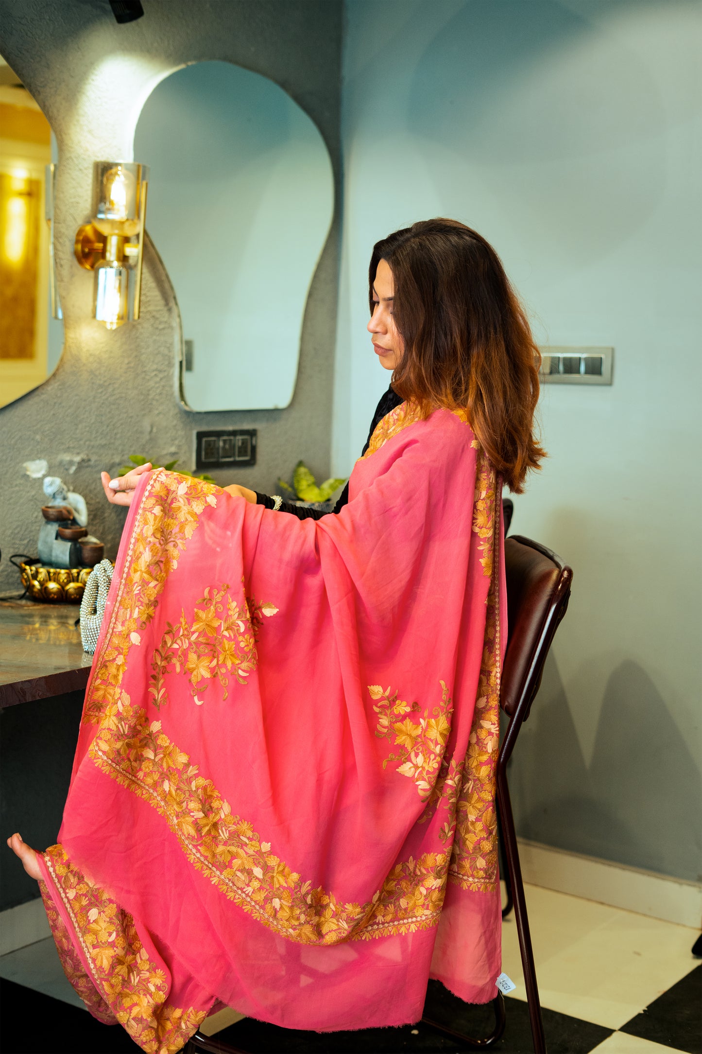 GULABO - Kashmiri Pink Saree with Aari Work