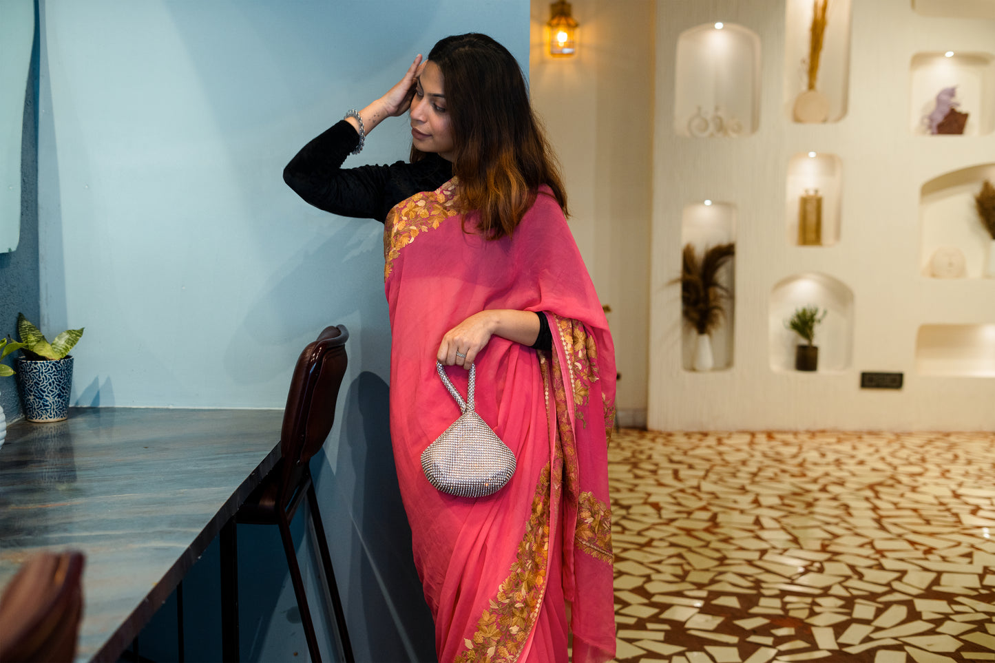 GULABO - Kashmiri Pink Saree with Aari Work