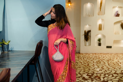 GULABO - Kashmiri Pink Saree with Aari Work