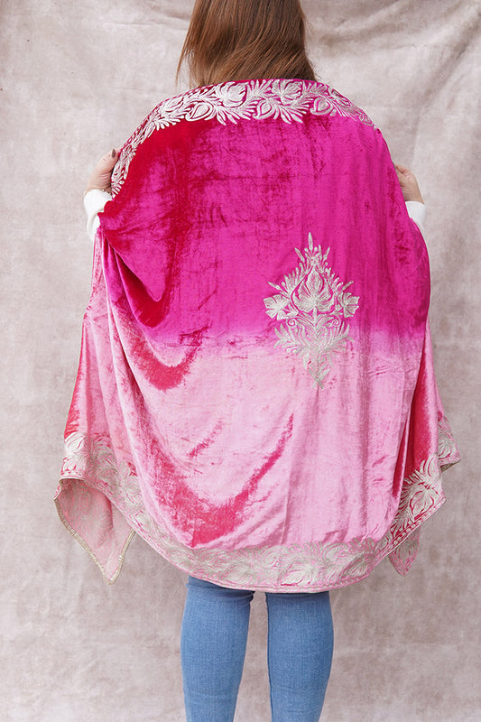 Pink Double Shade Velvet Cape with Zari Embroidery