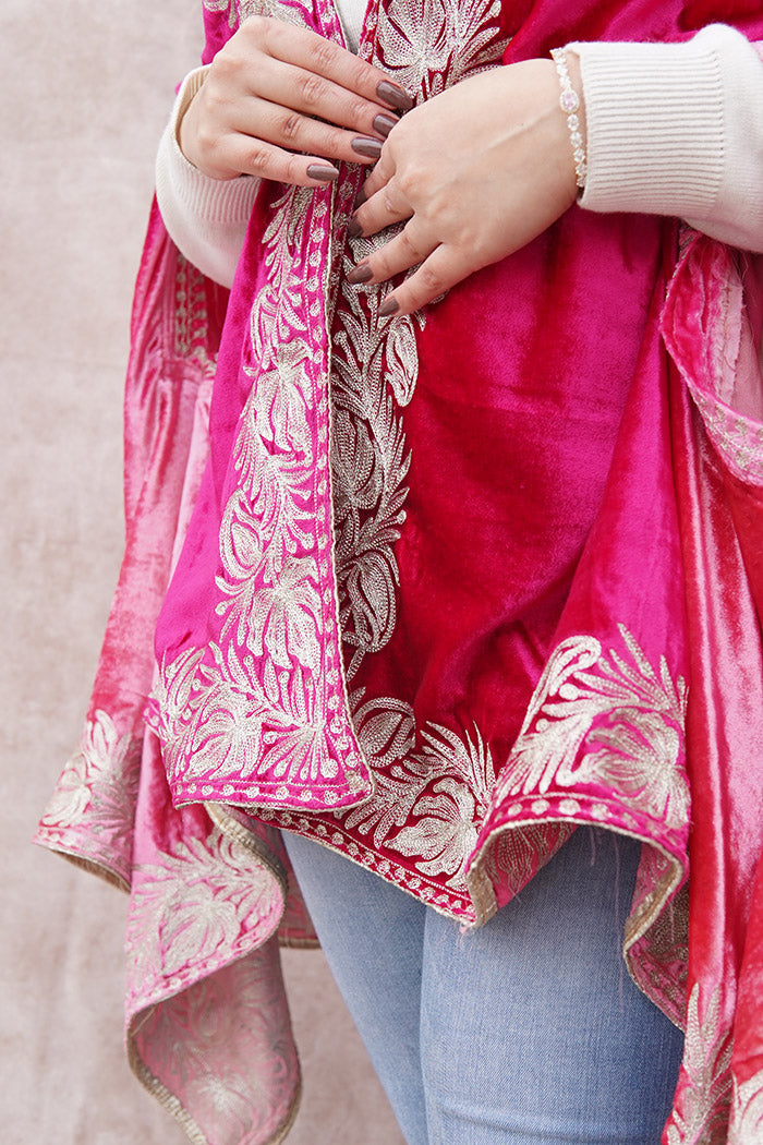 Pink Double Shade Velvet Cape with Zari Embroidery