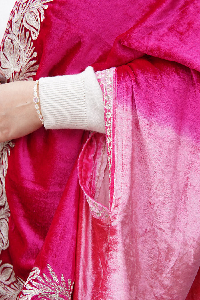 Pink Double Shade Velvet Cape with Zari Embroidery