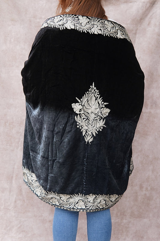 Black-Grey Double Shade Velvet Cape with Zari Embroidery