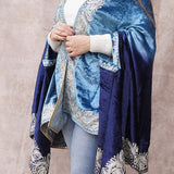 Blue Double Shade Velvet Cape with Zari Embroidery