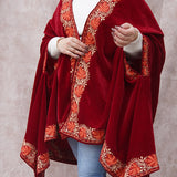 Red Velvet Cape with Antique Zari Embroidery