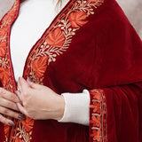 Red Velvet Cape with Antique Zari Embroidery