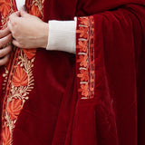 Red Velvet Cape with Antique Zari Embroidery