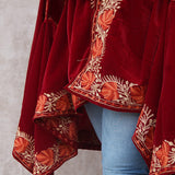 Red Velvet Cape with Antique Zari Embroidery