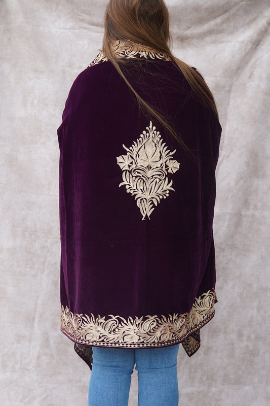 Violet Velvet Cape with Antique Zari Embroidery
