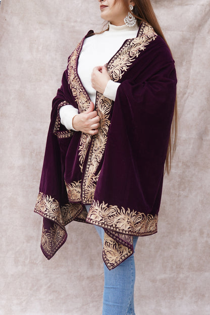 Violet Velvet Cape with Antique Zari Embroidery
