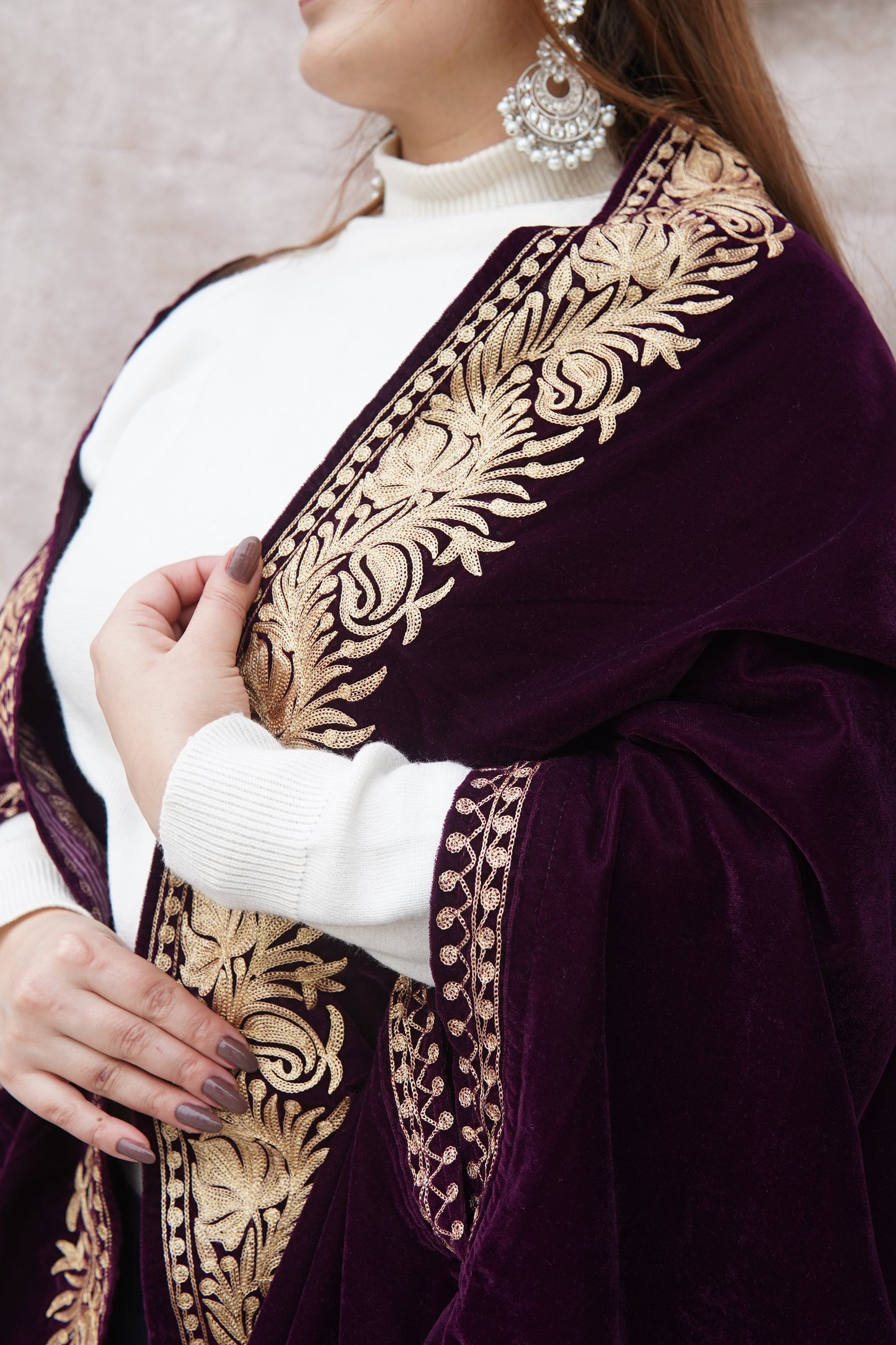 Violet Velvet Cape with Antique Zari Embroidery