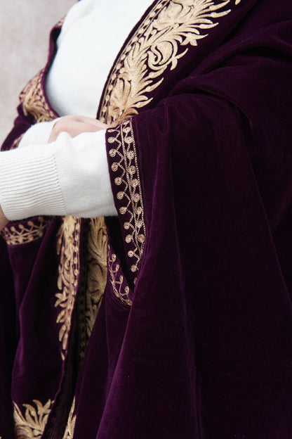 Violet Velvet Cape with Antique Zari Embroidery