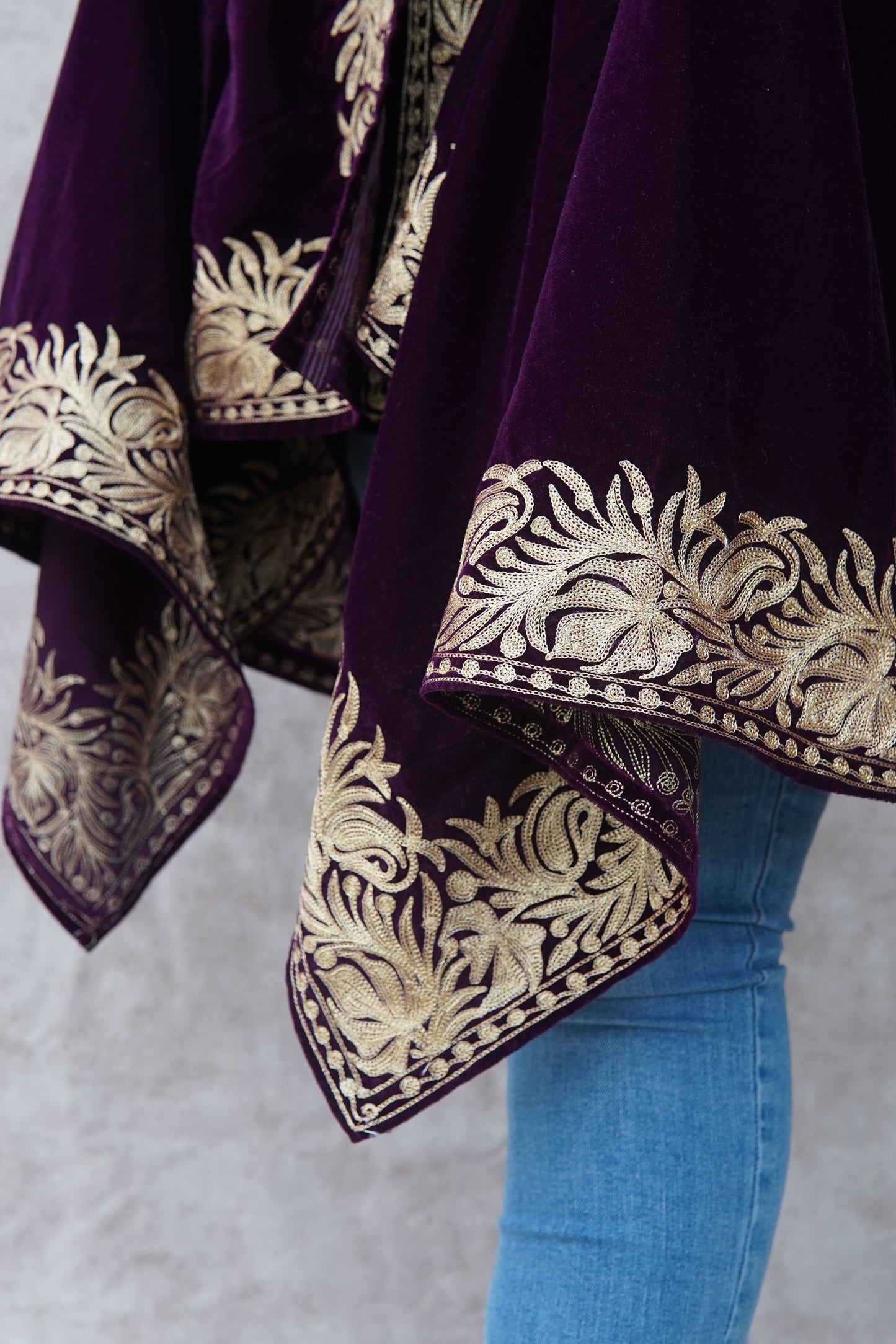 Violet Velvet Cape with Antique Zari Embroidery