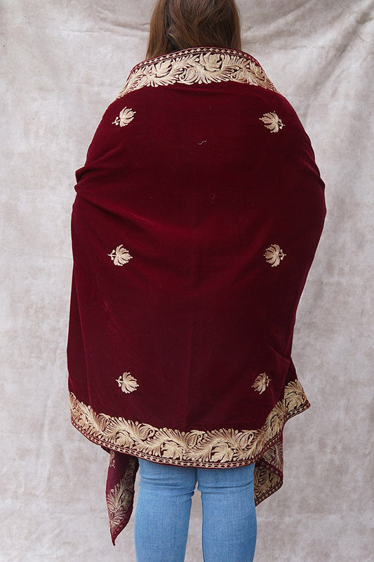 Red with Booti Velvet Cape with Zari Embroidery