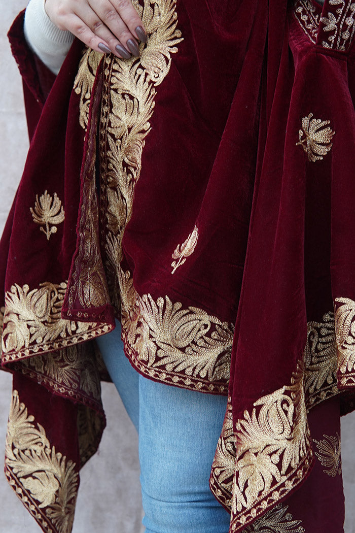 Red with Booti Velvet Cape with Zari Embroidery