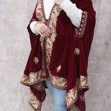 Red with Booti Velvet Cape with Zari Embroidery