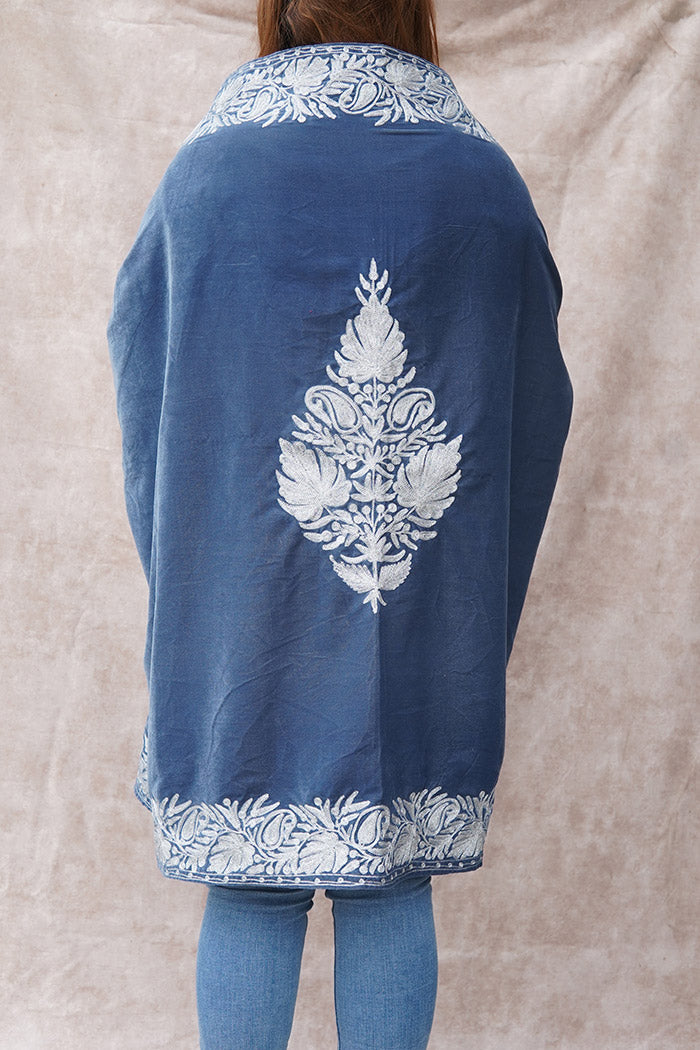 Grey Velvet Cape with Antique Zari Embroidery