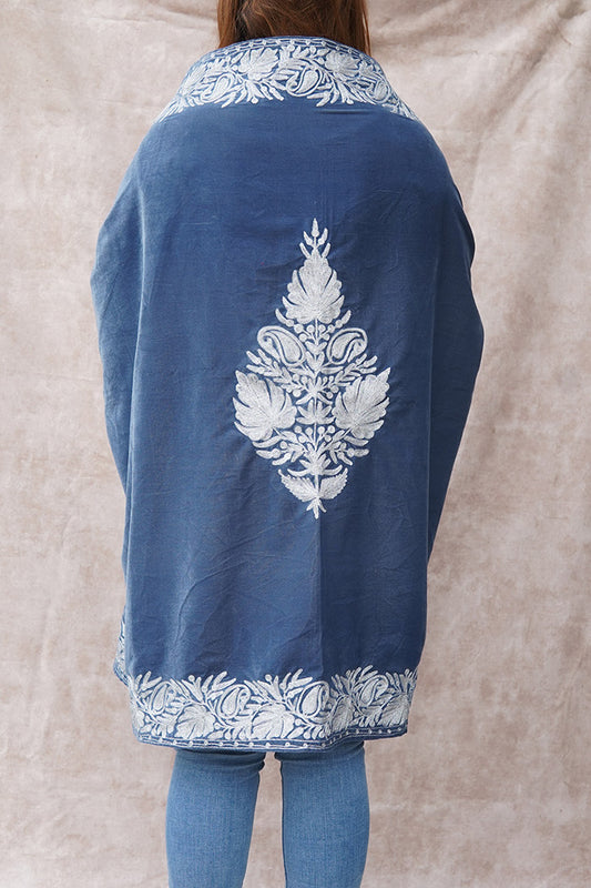 Grey Velvet Cape with Antique Zari Embroidery