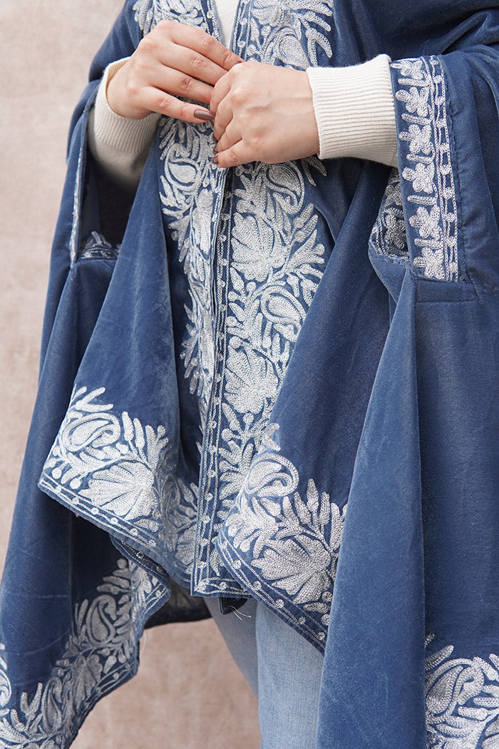Grey Velvet Cape with Antique Zari Embroidery