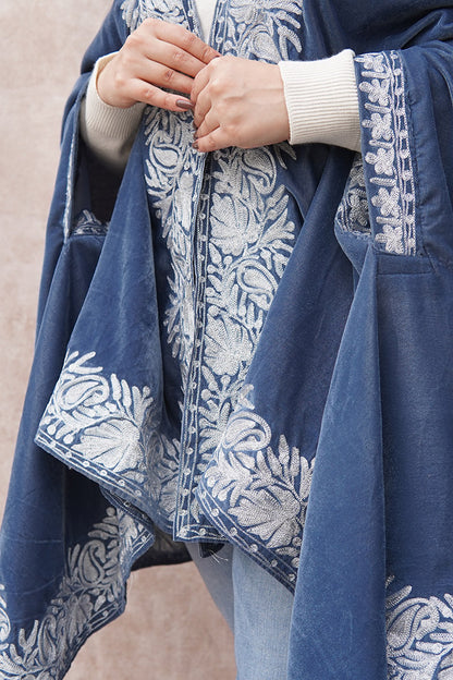 Grey Velvet Cape with Antique Zari Embroidery