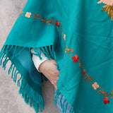 Kashmiri Poncho with Aari Work | Aqua