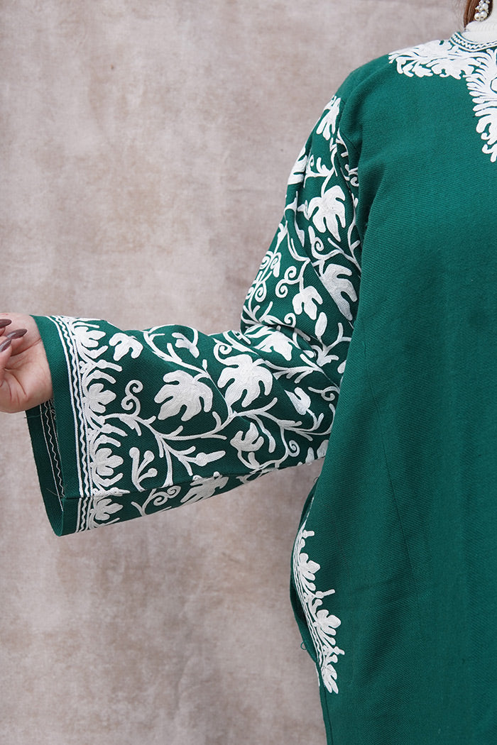 Kashmiri Woolen Green Phiran with Aari Work