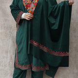 Kashmiri Velvet Green Phiran Set | Phiran with Stole & Bottom
