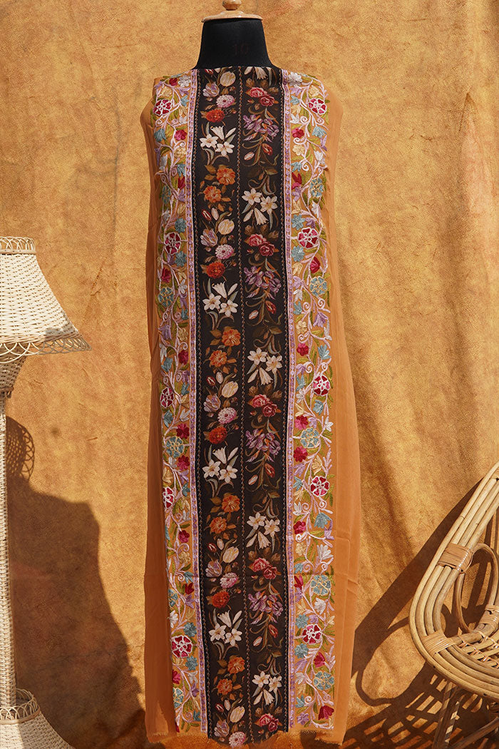 Kashmiri Mustard Printed Kurti with Aari work Embroidery