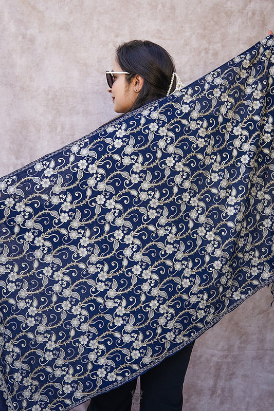 Kashmiri Blue Stole With Embroidery