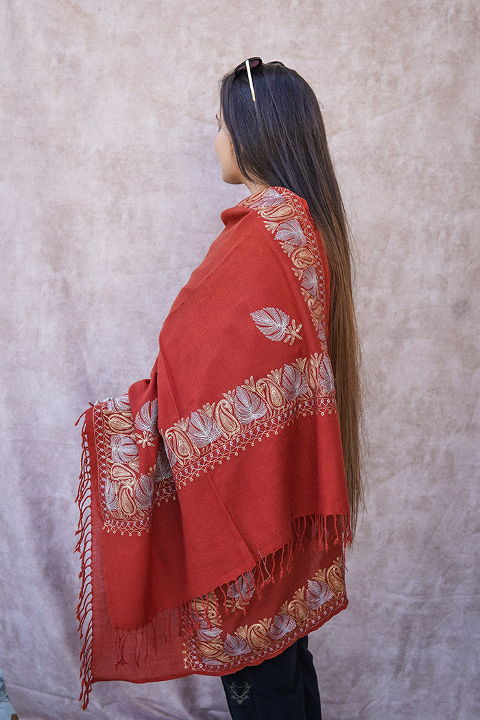 Kashmiri Ginger Stole With Embroidery