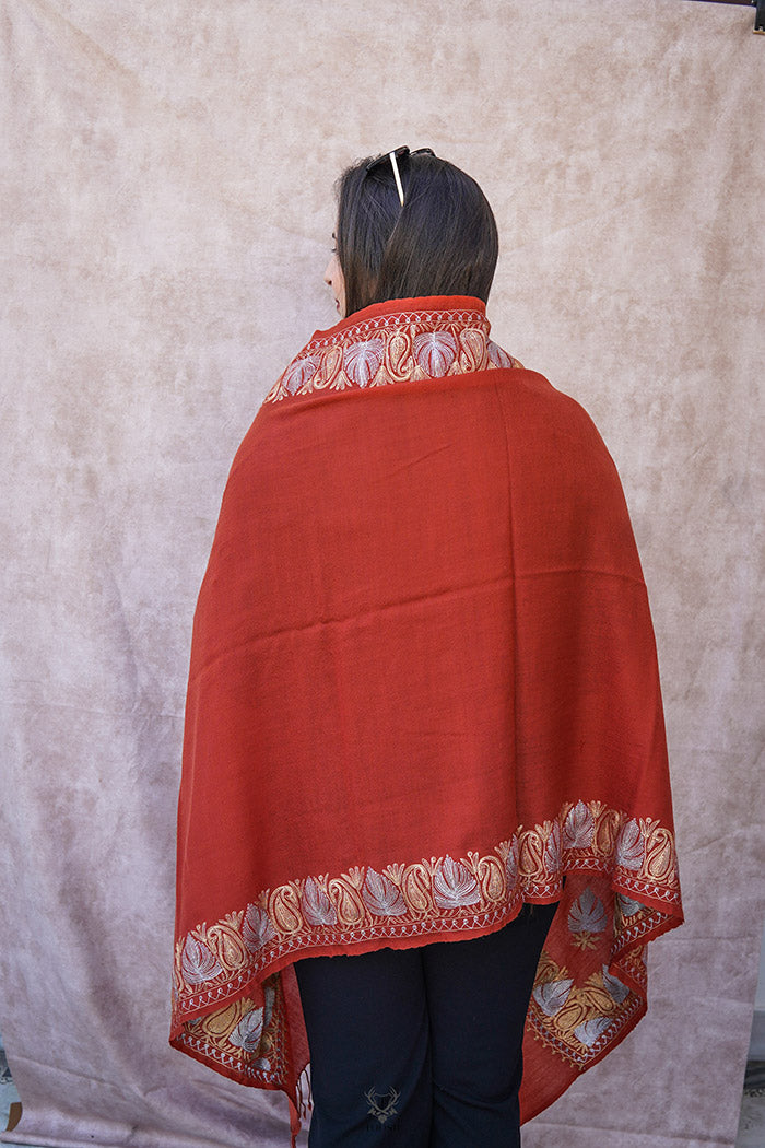 Kashmiri Ginger Stole With Embroidery