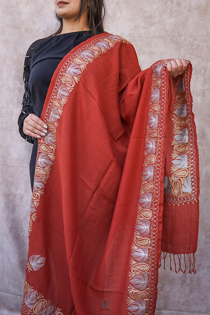 Kashmiri Ginger Stole With Embroidery