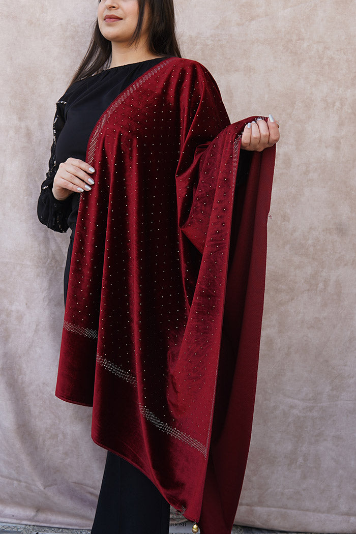 Kashmiri Maroon Velvet Stole