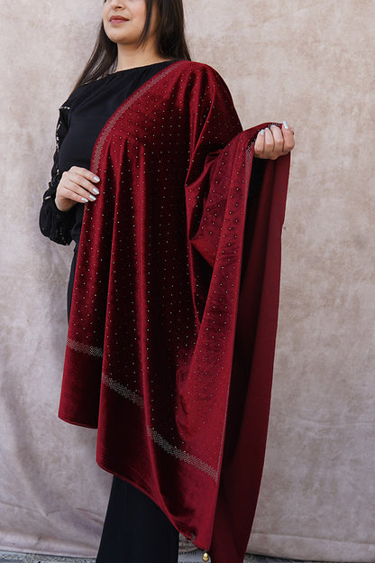 Kashmiri Maroon Velvet Stole